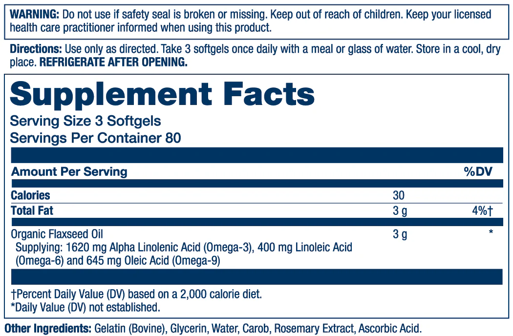 Solaray Flaxseed Oil 1000mg 100 Softgels