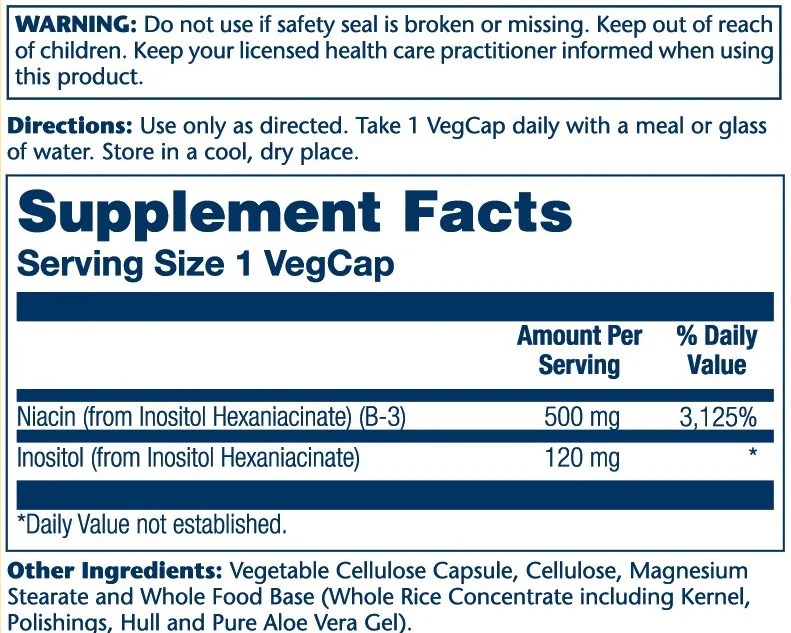 Solaray Niacin, No Flush 500mg 100 Caps