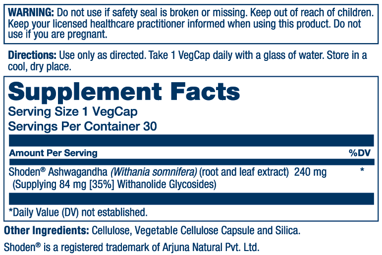 Solaray Pro Sorb Ashwagandha 18x 240mg 30 Caps
