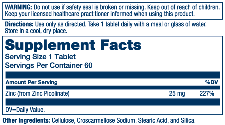 Solaray Zinc Picolinate 60 Tabs