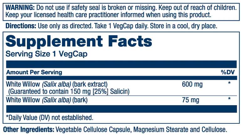 Solaray White Willow Bark Extract 600mg 60 Caps