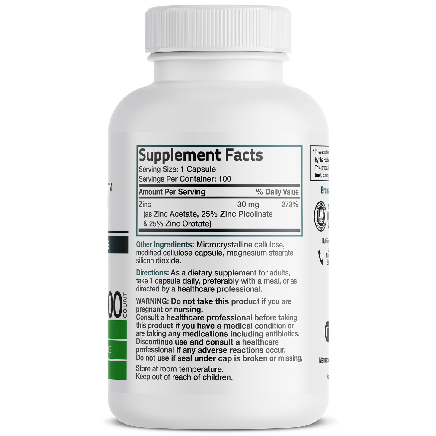 Bronson Vitamins Zinc Triple Play - 30 Mg 100 Caps