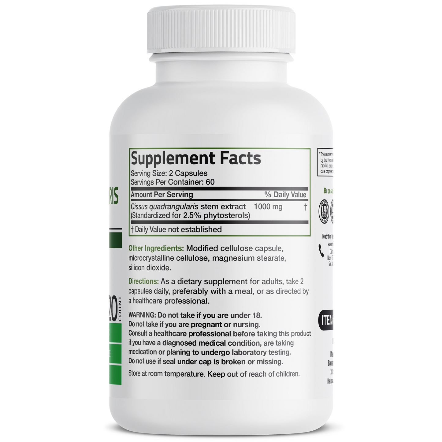 Bronson Vitamins Cissus Quadrangularis Extract - 1,000 Mg - 120 Vegetarian Capsules