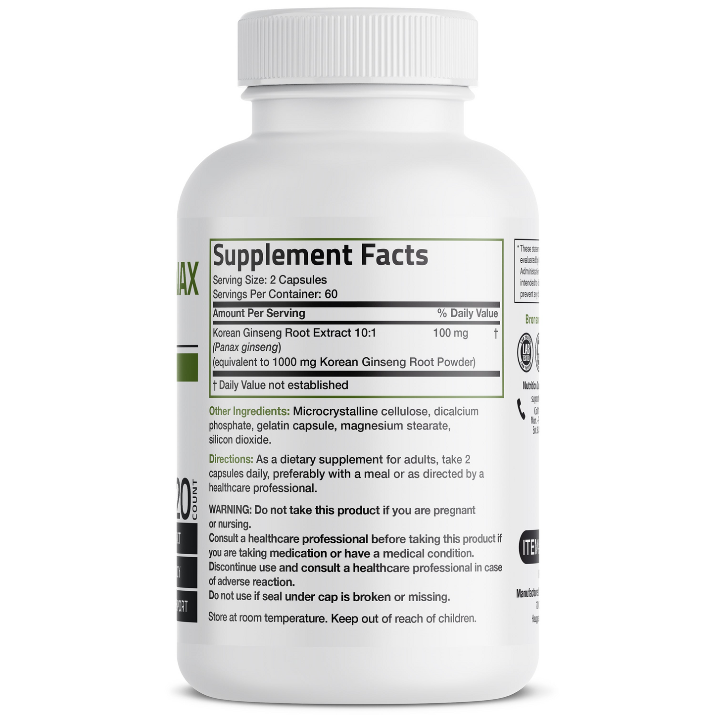 Bronson Vitamins Korean Panax Ginseng - 1,000 Mg 120 Caps