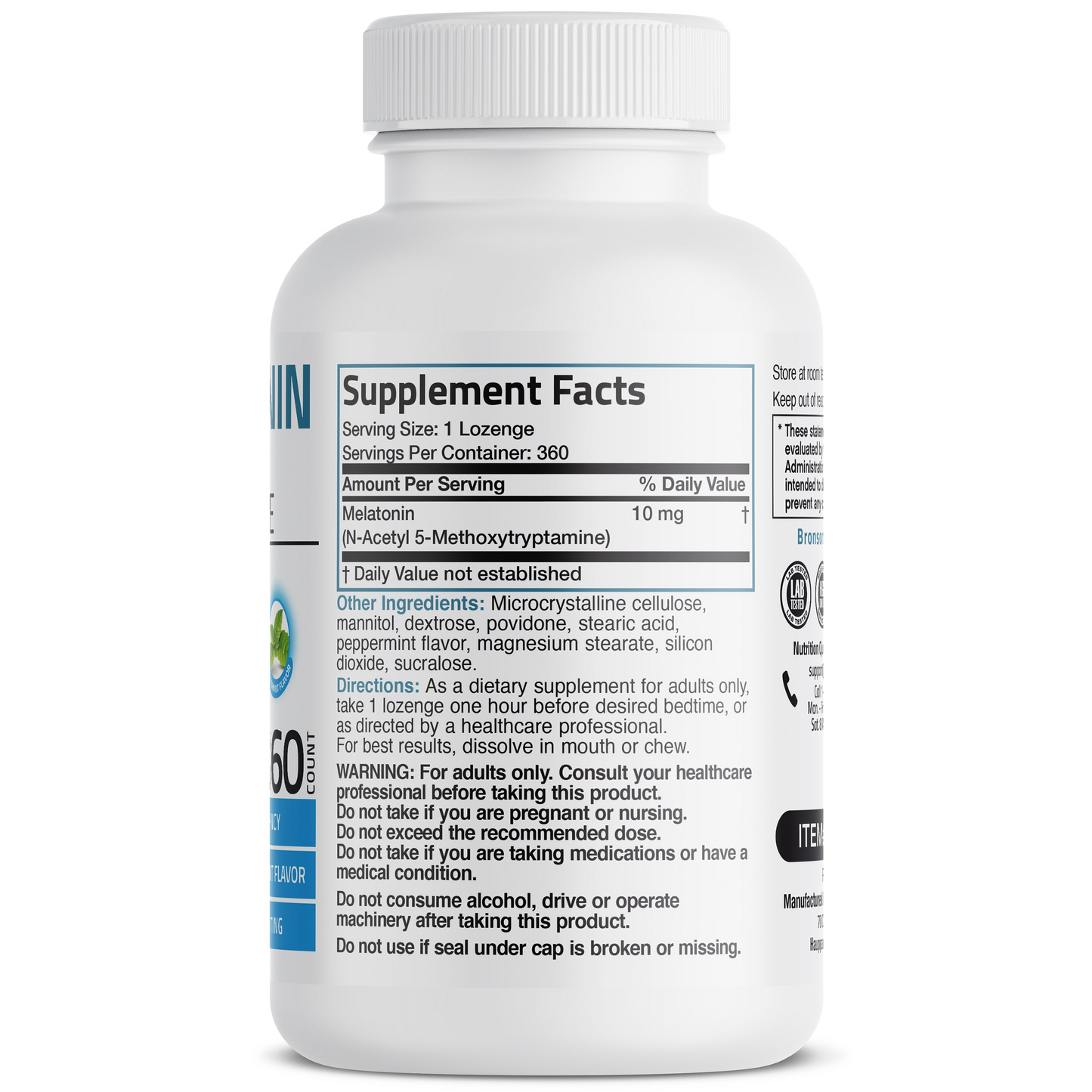 Bronson Vitamins Melatonin Fast Dissolve - Peppermint - 10 Mg - 360 Vegetarian Lozenges