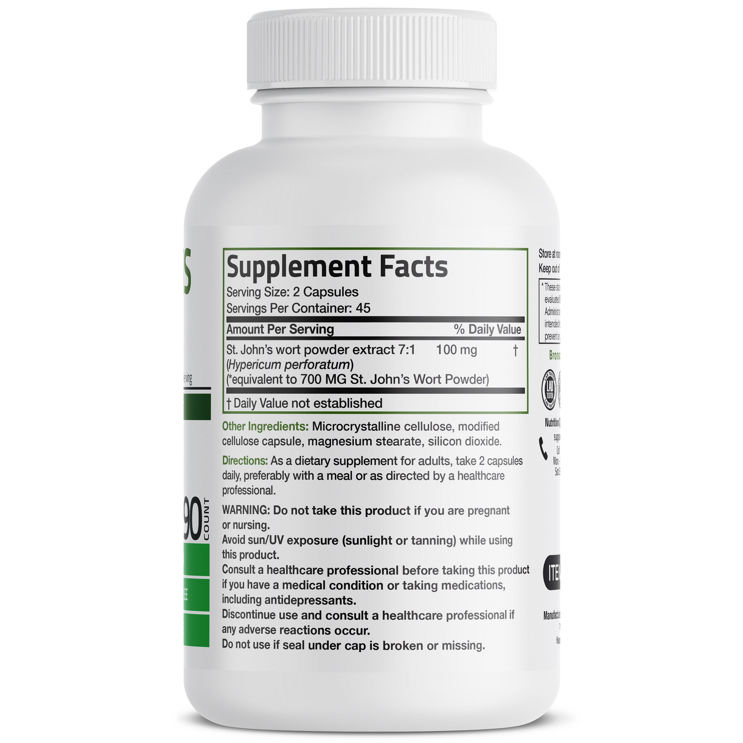 Bronson Vitamins St. John's Wort 700 Mg per Serving 90 Caps