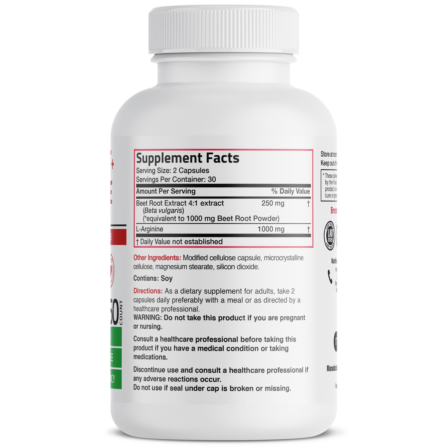 Bronson Vitamins Beet Root + L-Arginine 60 Caps
