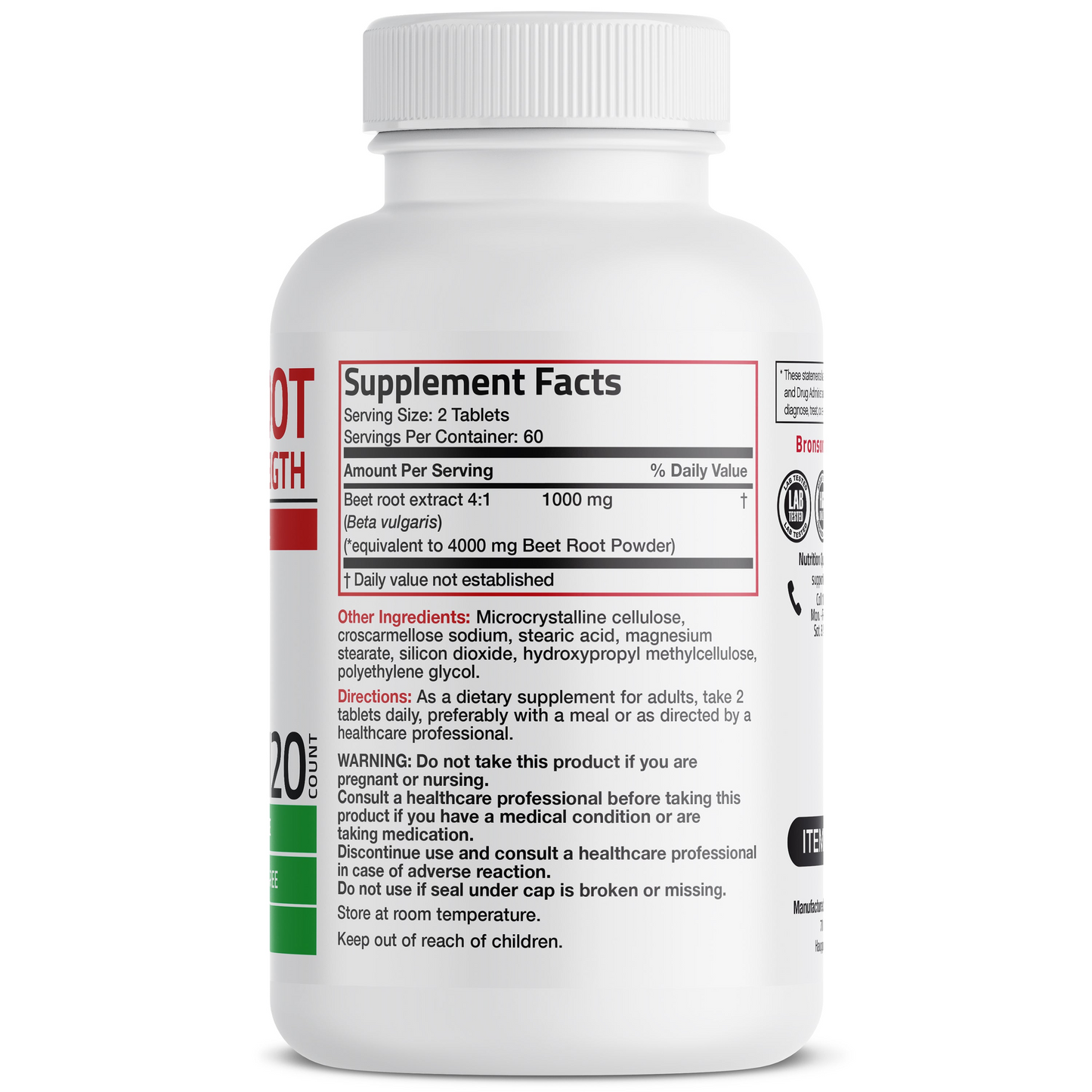 Bronson Vitamins Beet Root Double Strength 120 Tabs