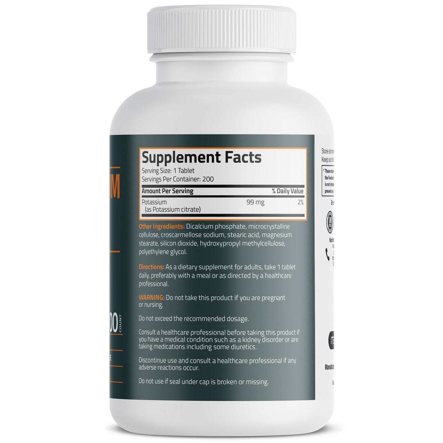 Bronson Vitamins Potassium Citrate 99mg, 200 Tablets