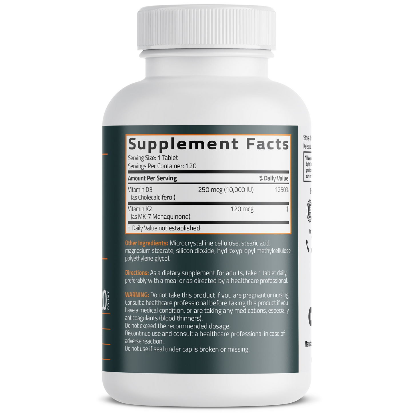 Bronson Vitamins Vitamin K2 Mk-7 Plus Vitamin D3 10,000 Iu Extra Strength 120 Tablets