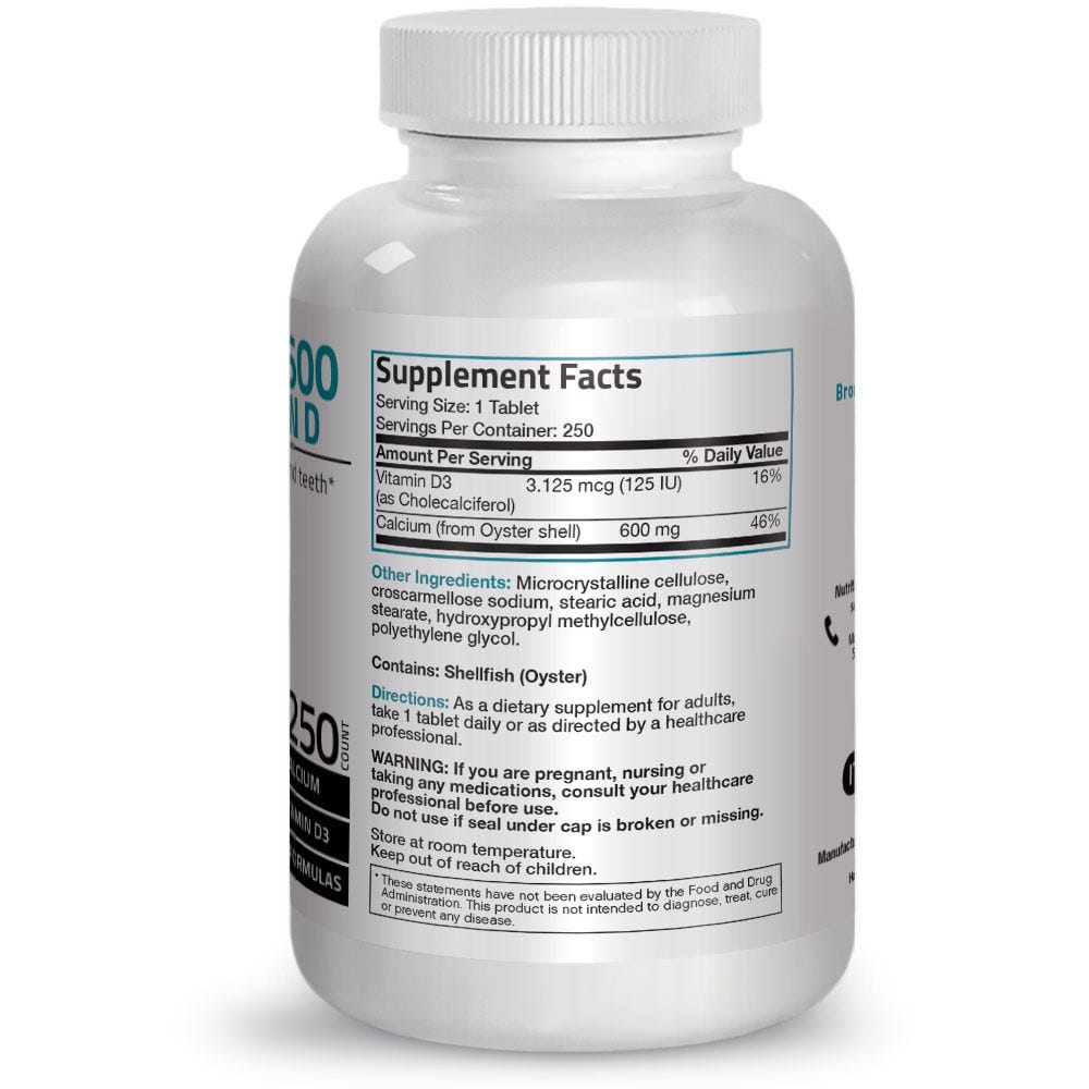 Bronson Vitamins Calcium with Vitamin D - 600 Mg - 250 Tablets