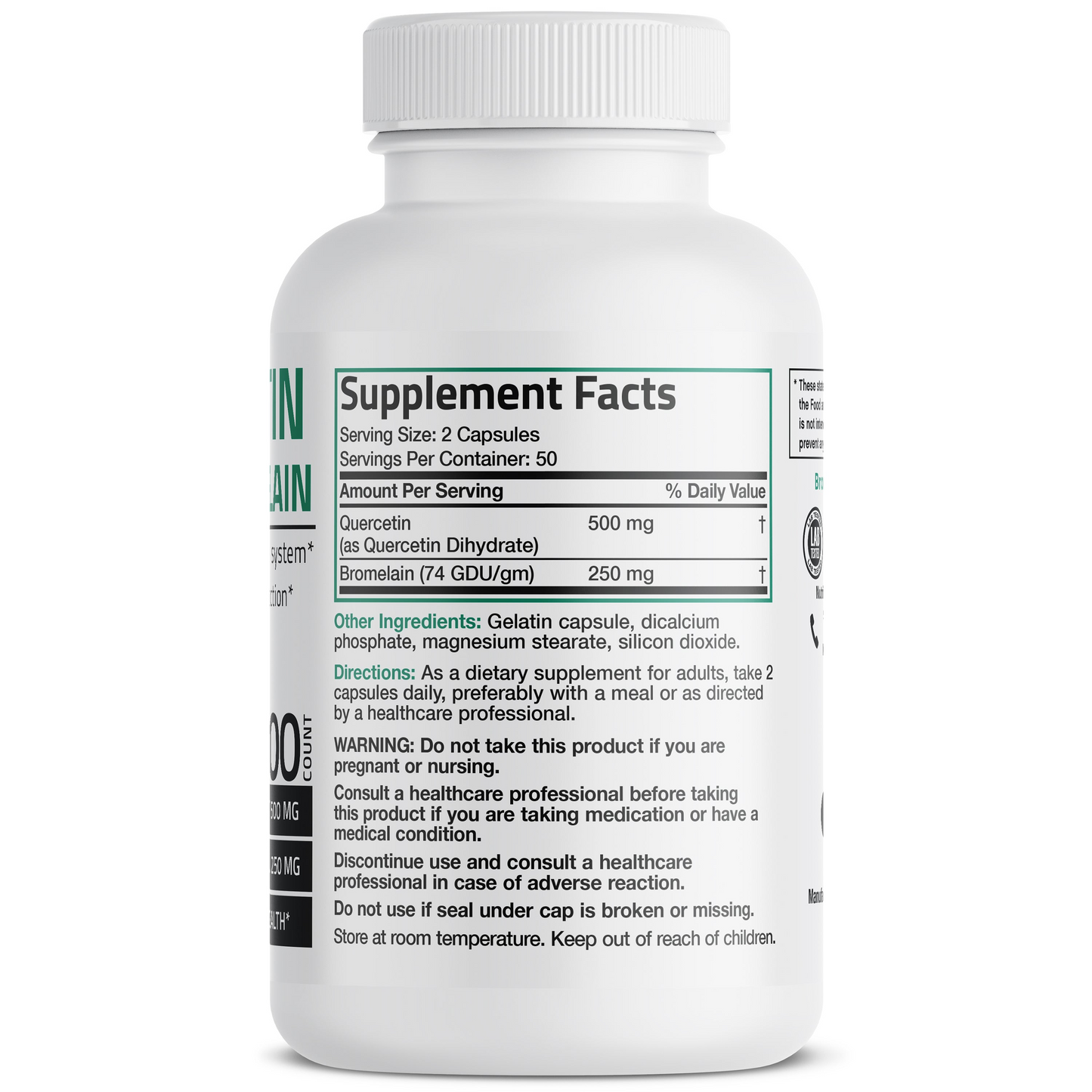 Bronson Vitamins Quercetin & Bromelain - 100 Capsules