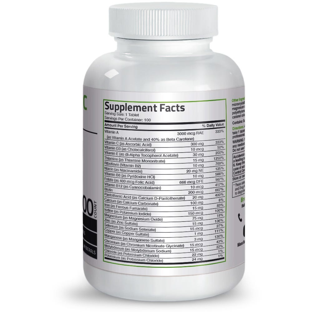 Bronson Vitamins Therapeutic Formula Once Daily Multivitamin - 100 Tablets