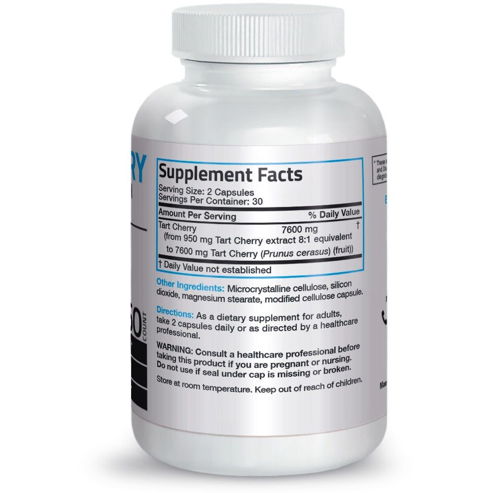 Bronson Vitamins Tart Cherry Extract Maximum Strength - 7,600 Mg 60 Caps