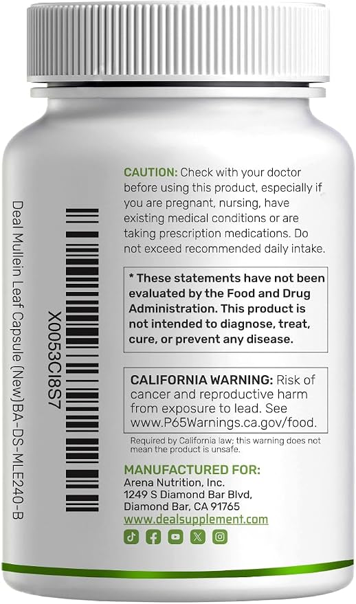 Deal Supplement Mullein Leaf 20,000mg Herbal Equivalent, 240 Veggie Capsules