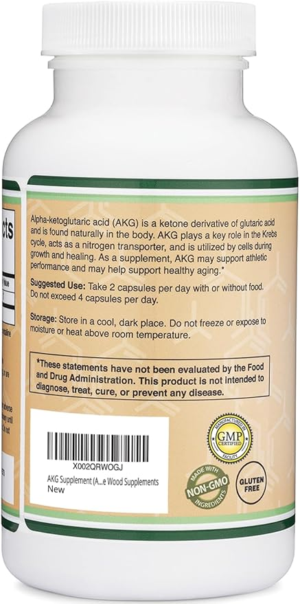 Double Wood Supplements Alpha-Ketoglutaric Acid (akg) 1000mg - 180 Capsules | Supports Athletic Performance & Longevity | Dietary Supplement