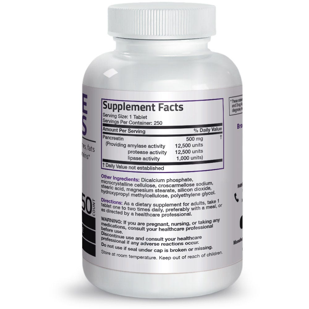Bronson Vitamins Multiple Digestive Enzymes Amylase Protease Lipase - 250 Tablets