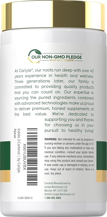 Carlyle Nutritionals Indole-3-Carbinol 400mg per serving | 120 Capsules