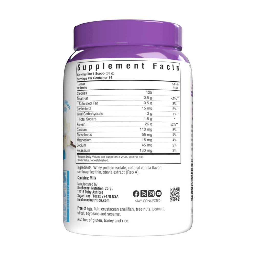 Bluebonnet Nutrition Whey Protein Isolate French Vanilla Powder 462g