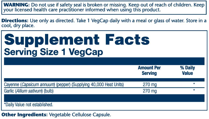 Solaray Cayenne Pepper & Garlic Bulb 540mg 100 Caps