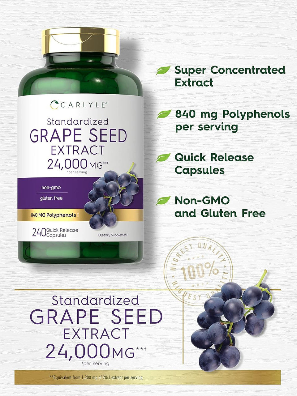 Carlyle Nutritionals Grape Seed Extract 24000mg | 240 Capsules