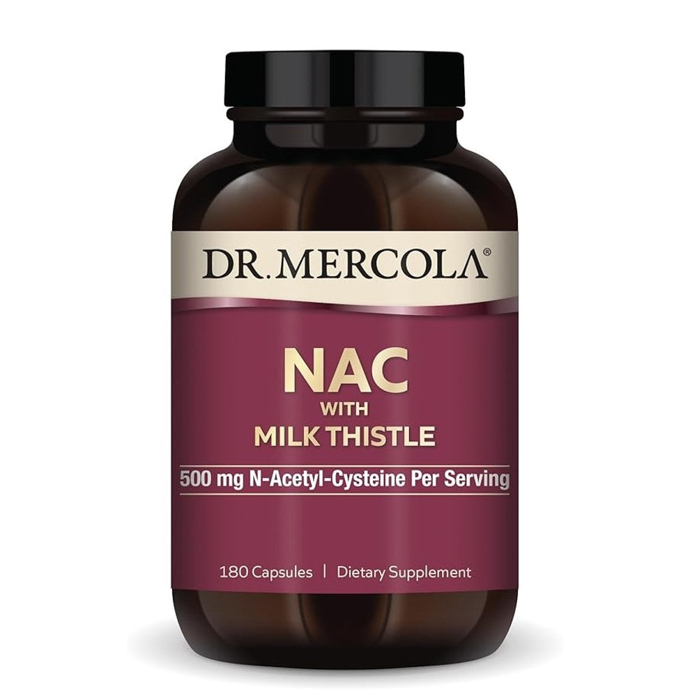 Dr. Mercola NAC with Milk Thistle – 500mg N-Acetyl-Cysteine | Liver & Antioxidant Support | 180 Capsules