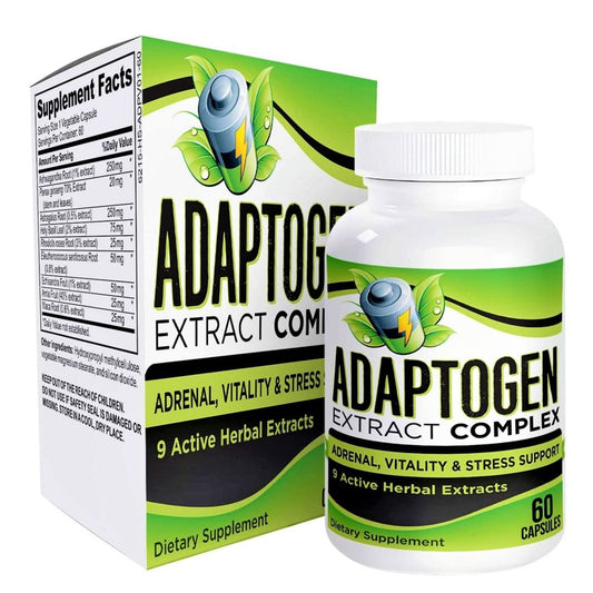 AdrenaVital Stress Relief & Vitality Complex - 9 Herbal Adaptogen Extracts, 60 Capsules