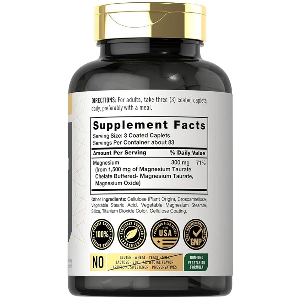 Carlyle Chelated & Buffered Magnesium Taurate 1500mg – 250 Coated Caplets