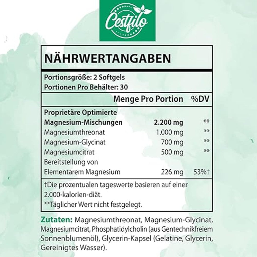 Cestfilo Liposomal Magnesium 2200mg – Threonate, Glycinate & Citrate