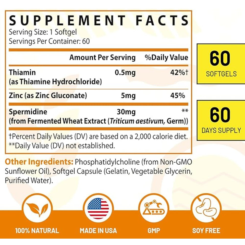 Corporalight Liposomal Spermidine Softgels – Premium Wheat Germ & Zinc Formula (60 Count)