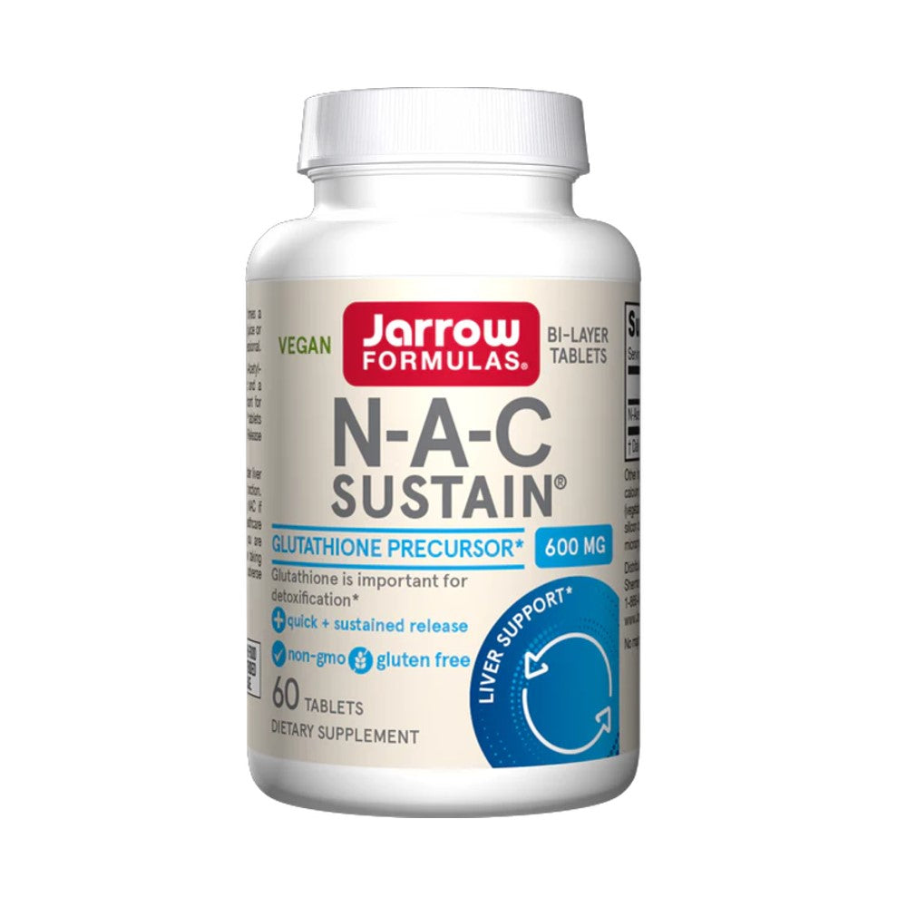Jarrow Formulas N-A-C Sustain 400mg – Liver Support & Glutathione Precursor | 60 Vegan Tablets
