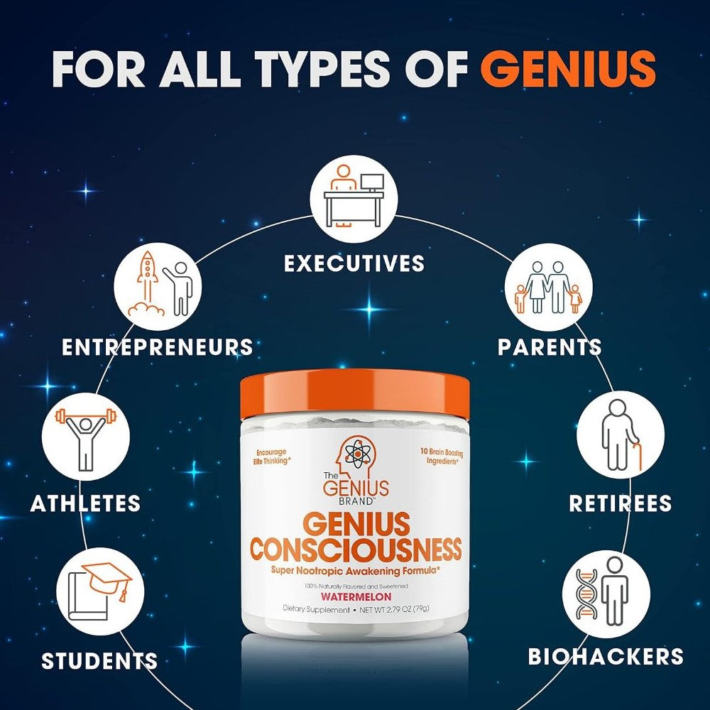 Genius Consciousness Nootropic Powder – Super Brain Boosting Formula | Mango Flavor | 100% Natural Dietary Supplement