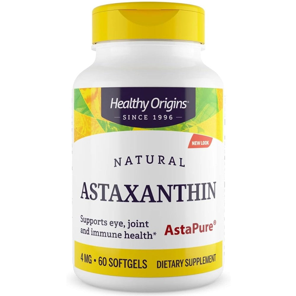 Healthy Origins Natural Astaxanthin 4mg - AstaPure® Antioxidant for Eye, Joint & Immune Support