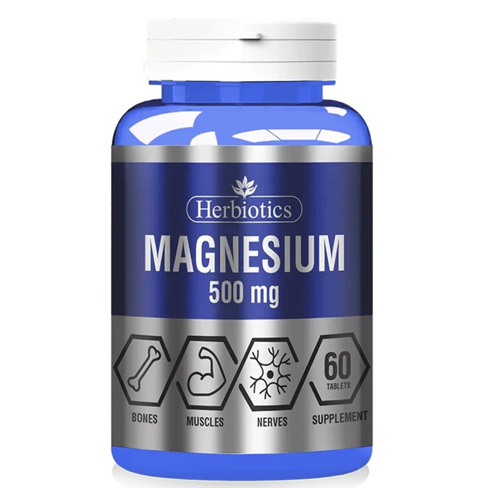 Herbiotics Magnesium 500mg – Bone, Muscle & Nerve Support 60 Tablets