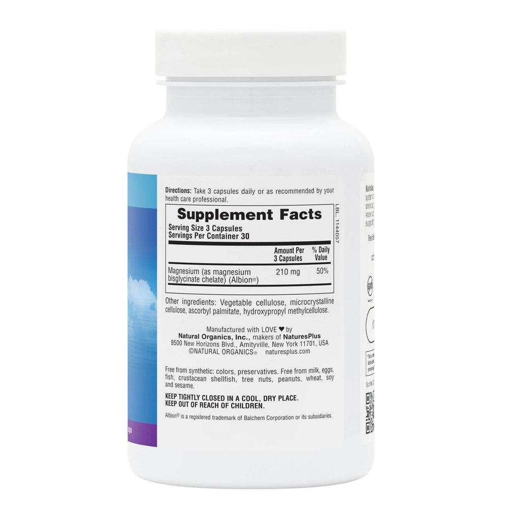 Natures Plus Magnesium Glycinate 210mg – Highly Absorbable & Gentle on Stomach | 90 Capsules