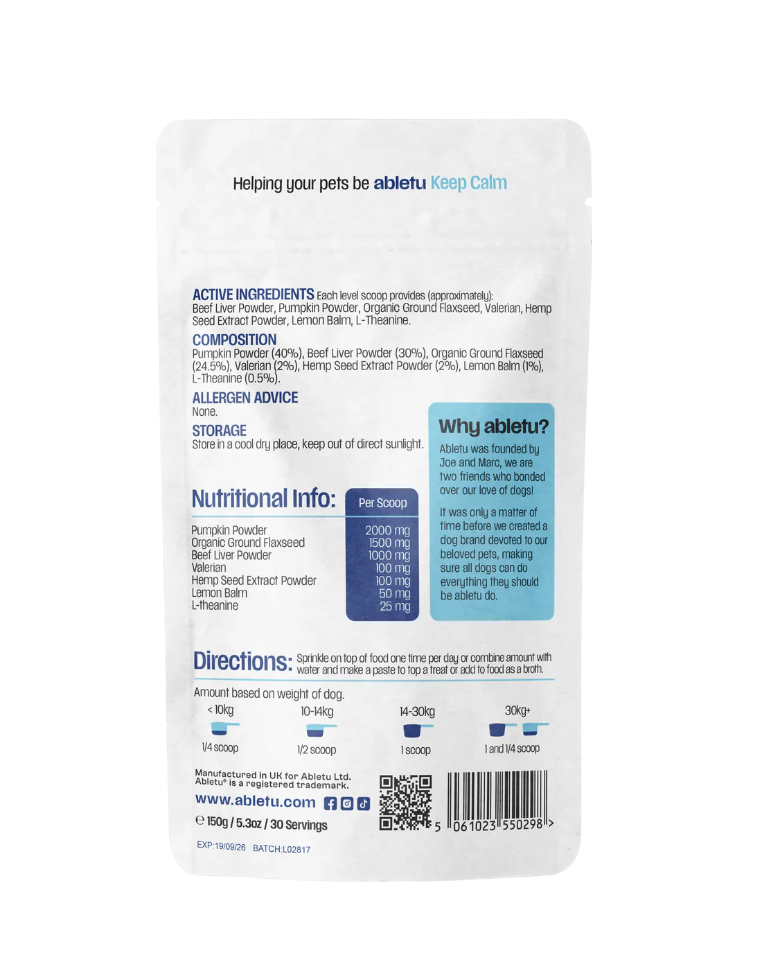 Abletu Keep Calm (dog Supplement) Powder