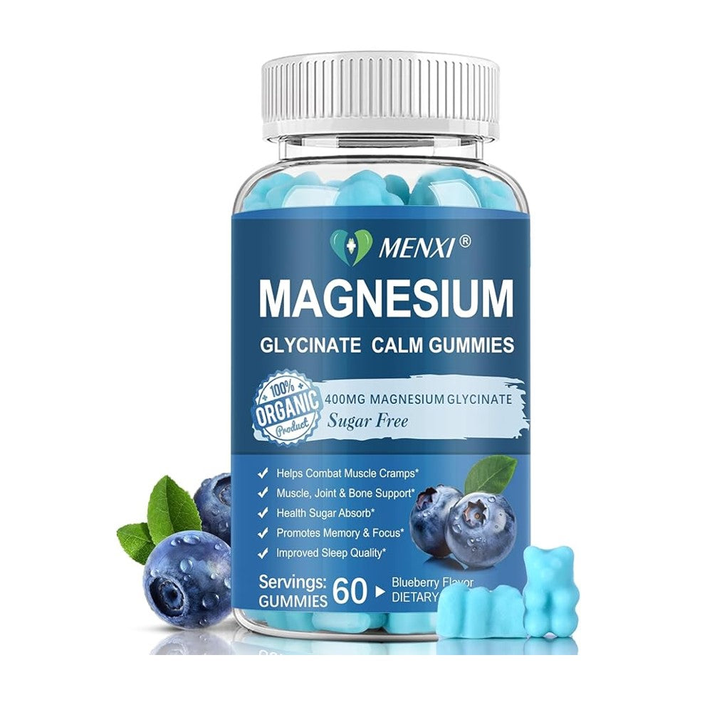 MENXI Magnesium Glycinate Calm Gummies – Organic 400mg | Sugar-Free | Sleep, Muscle & Joint Support | 60 Gummies