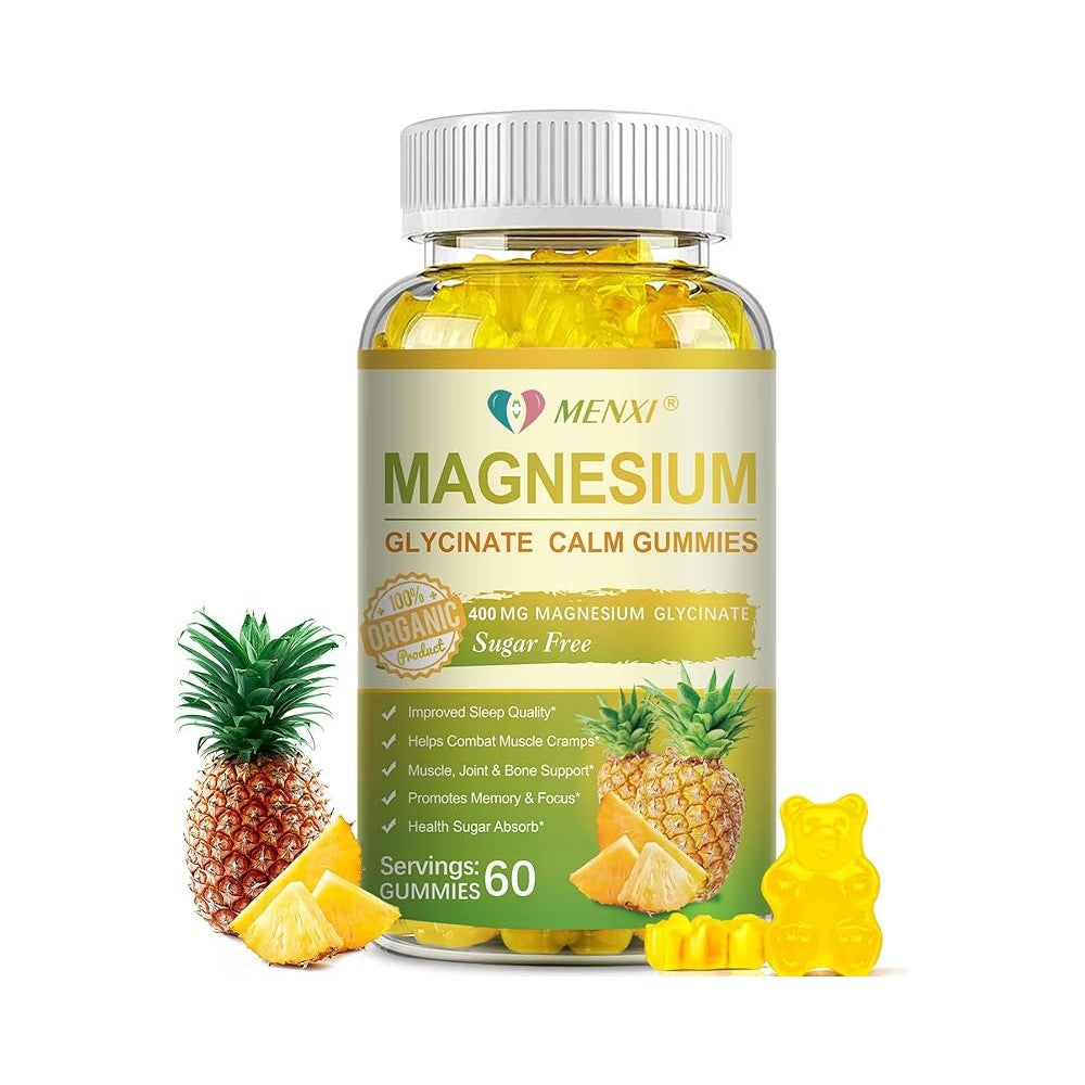 MENXI Magnesium Glycinate Calm Gummies – Organic 400mg | Sugar-Free | Sleep, Muscle & Joint Support | 60 Gummies