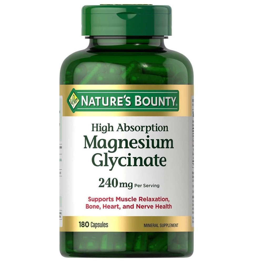 Magnesium Glycinate – Nature's Bounty 240MG Relaxation and Bone, Heart & Nerve Health – Non-GMO, Gluten-Free