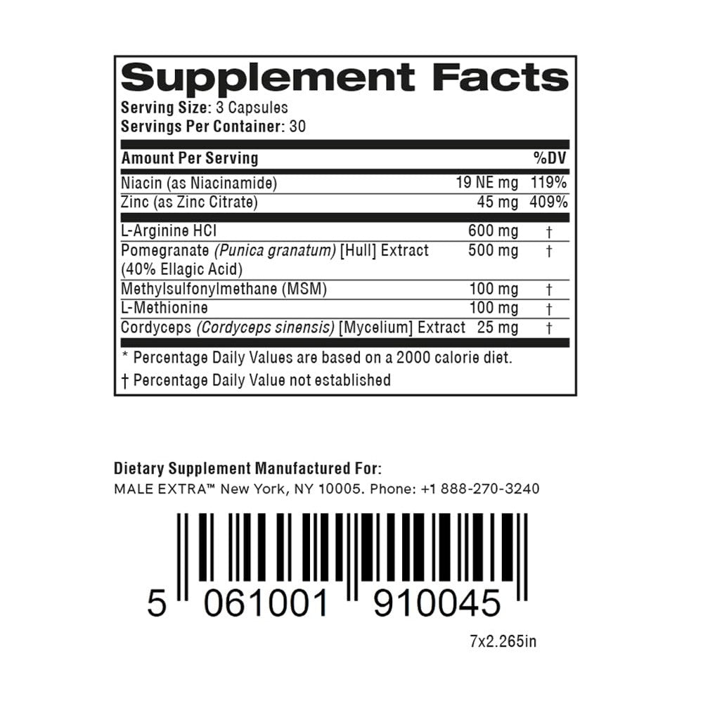 Male Extra – Dietary Supplement for Men | 90 Capsules