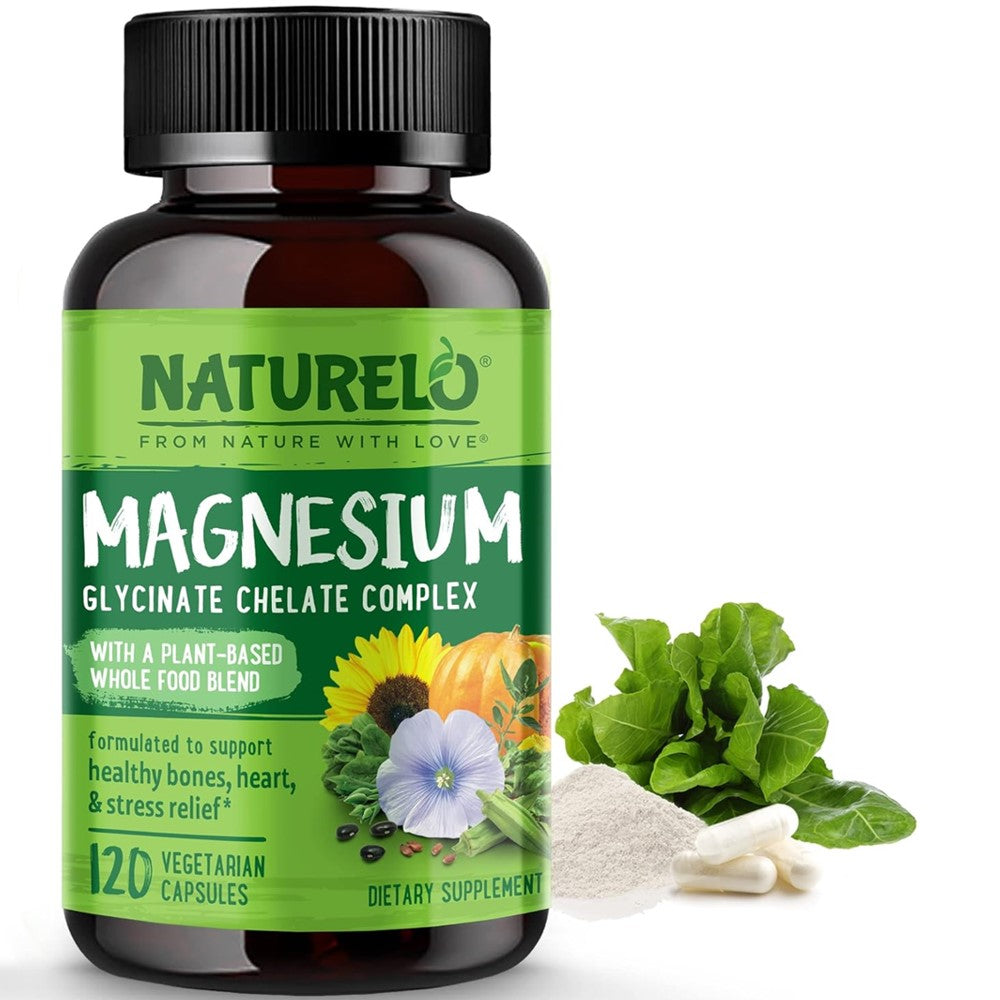 NATURELO Magnesium Glycinate Chelate Complex 200 mg Magnesium with Organic Vegetables