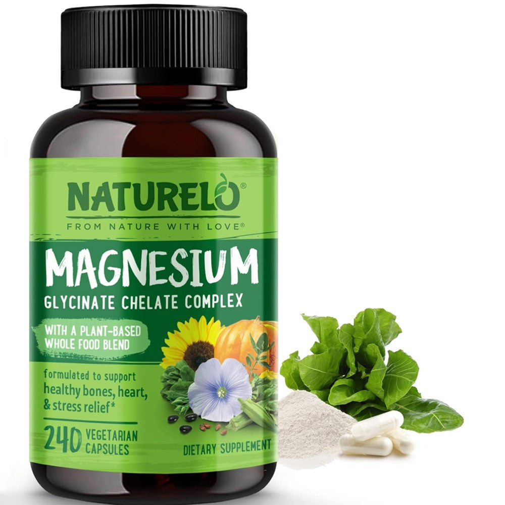 NATURELO Magnesium Glycinate Chelate Complex 200 mg Magnesium with Organic Vegetables