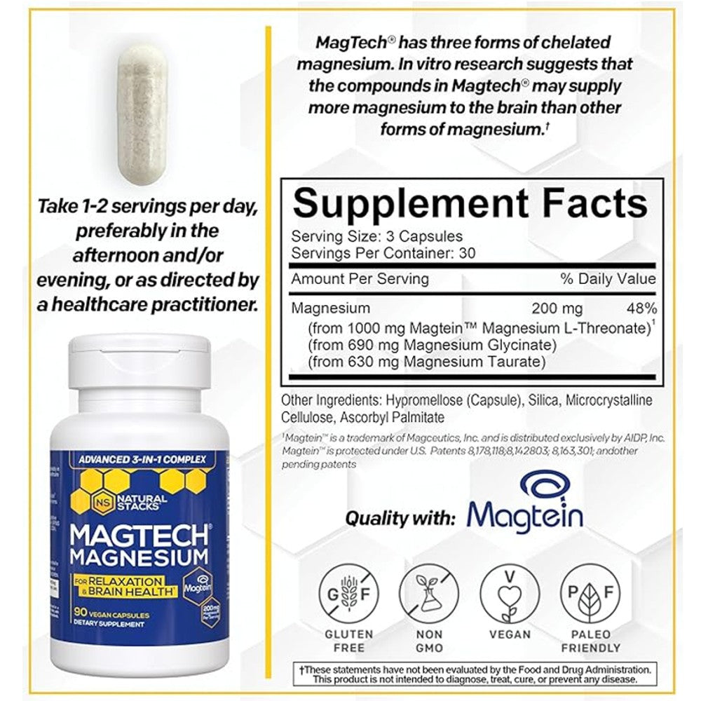 Natural Stacks MagTech Magnesium Capsules – Brain Boost & Relaxation Support