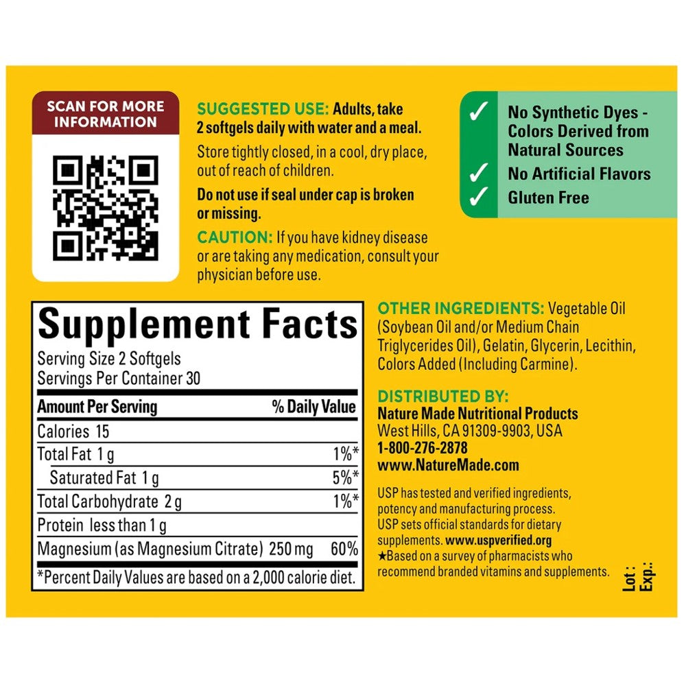 Nature Made Magnesium Citrate 250mg – Enhanced Absorption