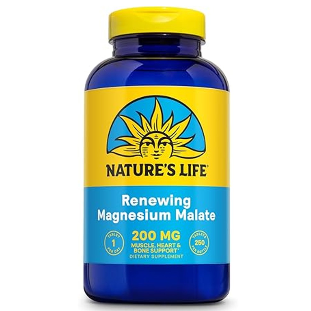 Nature's Life Renewing Magnesium Malate 200mg – Muscle, Heart & Bone Support