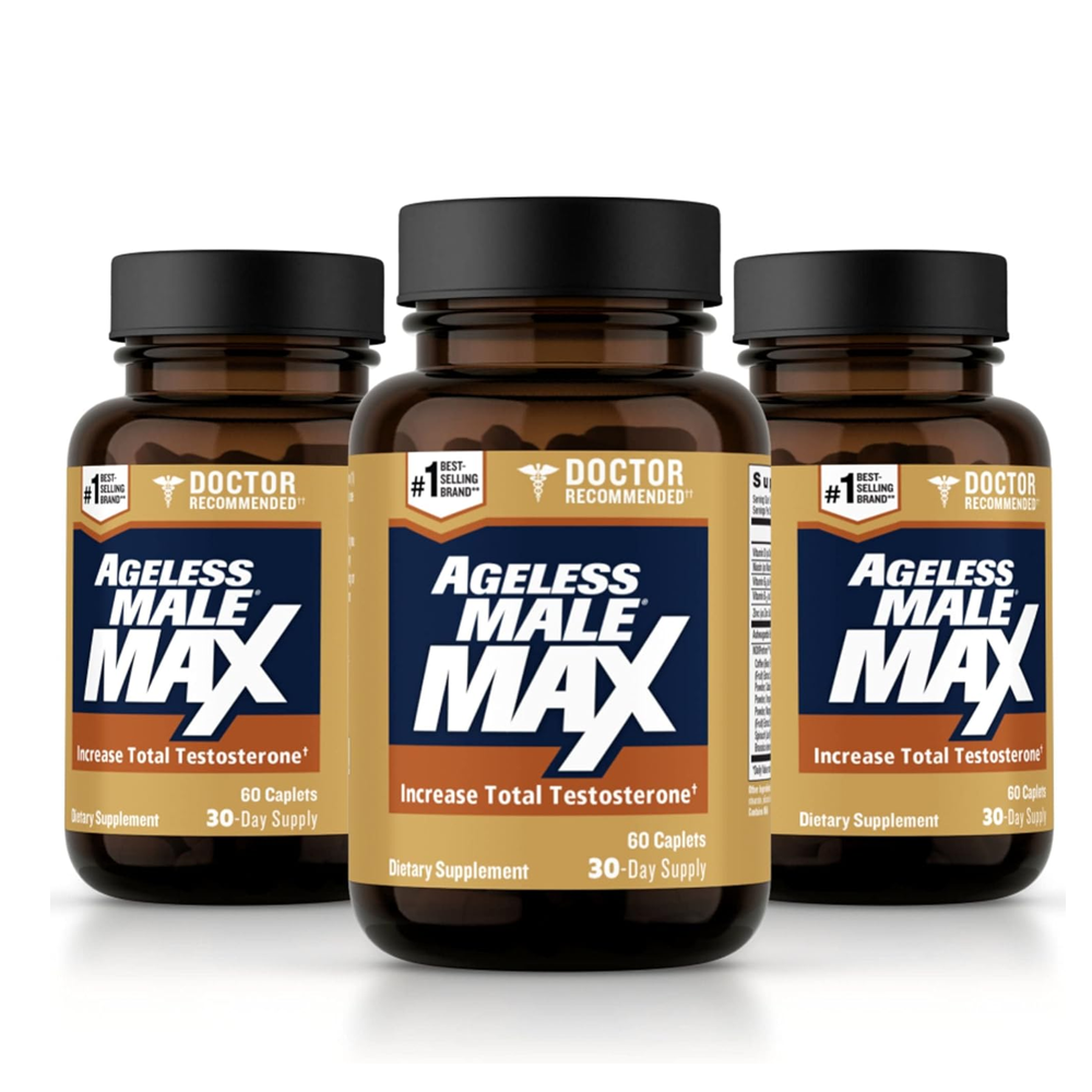 Ageless Male Max Testosterone Booster – Enhance Sexual Arousal, 120 Caplets (30-Day Supply)