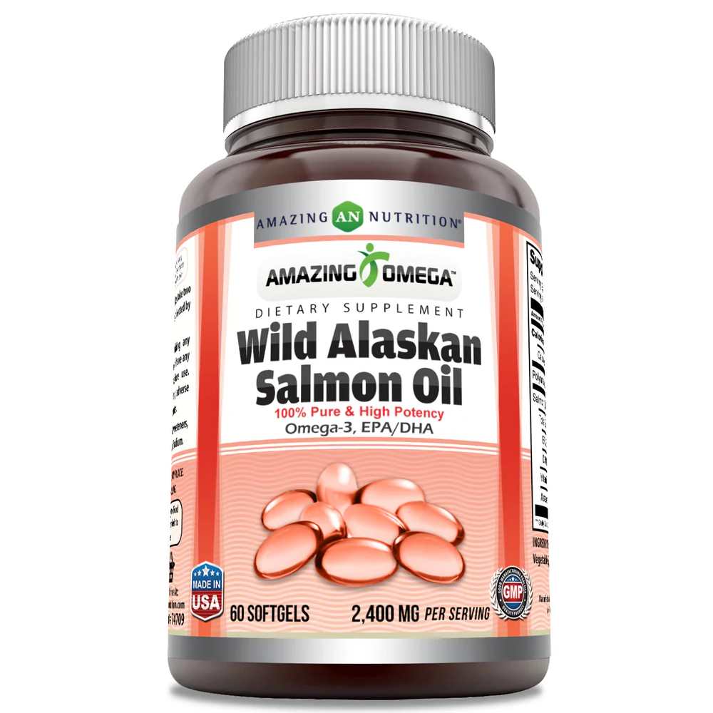 Amazing Omega Wild Alaskan Salmon Oil 2400 Mg per Serving 60 Softgels