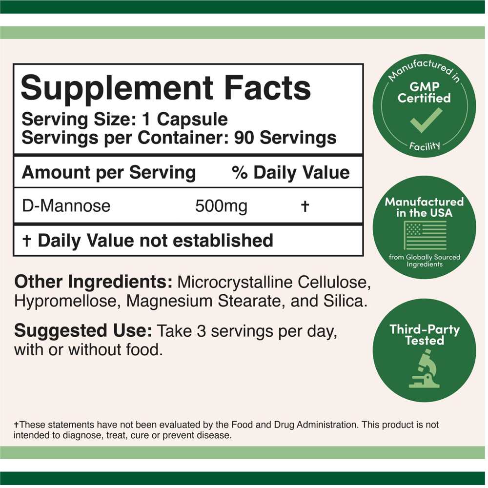 Double Wood D-Mannose – 500mg Uti & Urinary Health Supplement | 90 Capsules