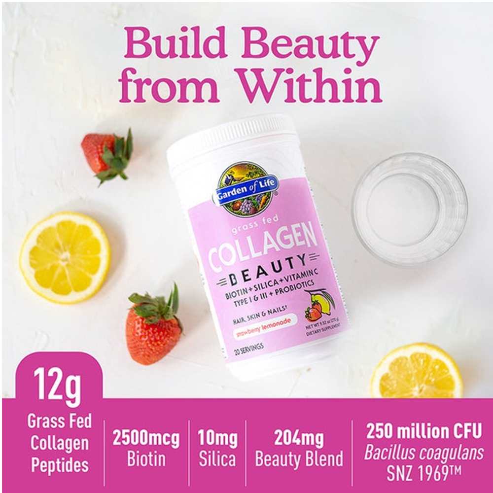 Garden of Life Grass Fed Collagen Beauty Strawberry Lemonade 9.52oz (270g) Powder