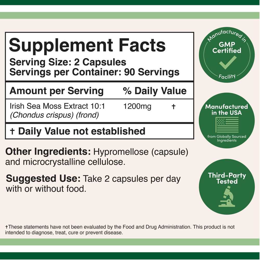 Double Wood Irish Sea Moss 1200mg – 180 Capsules